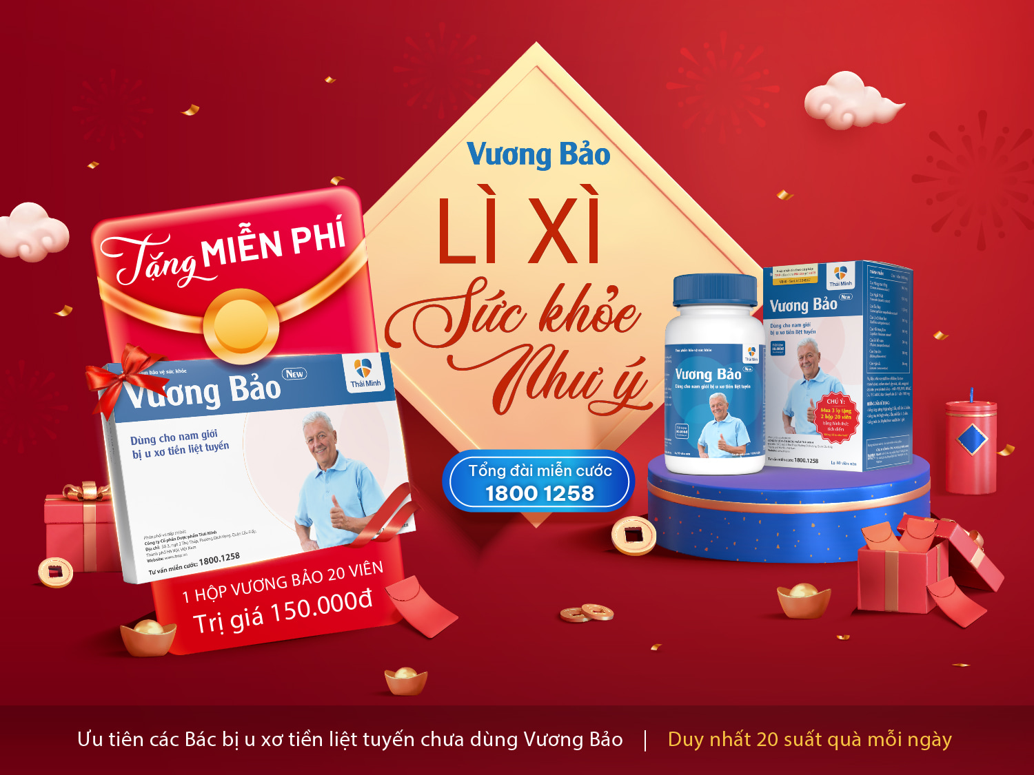 LÌ XÌ 100% CÓ QUÀ: Tặng miễn phí 1 hộp 20 viên cho các bác chưa từng dùng Vương Bảo